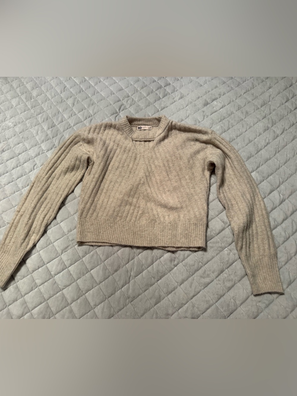 SO Ribbed Crewneck Sweater in Oatmeal Beige